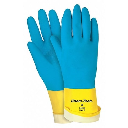 12 Chemical Resistant Gloves, Natural Rubber Latex/Neoprene, L, 12PK