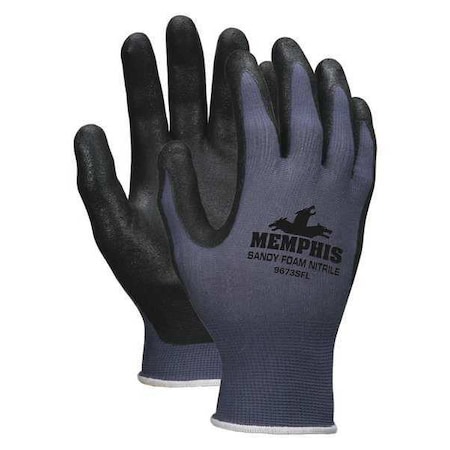 Foam Nitrile Coated Gloves, Palm Coverage, Black/Blue, L, PR