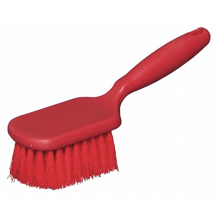 3 1/2 In W Scrub Brush, Stiff, 5 1/2 In L Handle, 4 1/4 In L Brush, Red, Plastic, 10 In L Overall