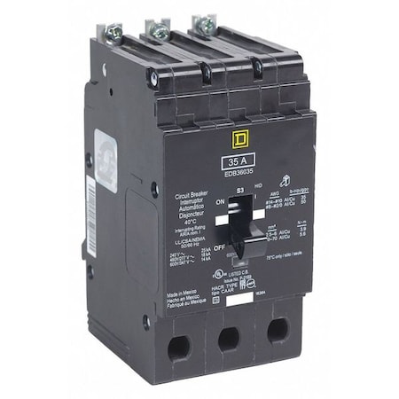 Miniature Circuit Breaker, 60, 600VAC, 3 Pole, Bolt-On Mounting Style, EGB Series