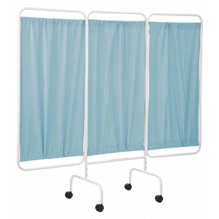 Three Panel Mobile Privacy Screen With Antimicrobial Gray-Green Vinyl Panels