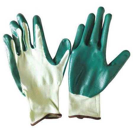 Nitrile Coated Gloves, Palm Coverage, Green, L, PR
