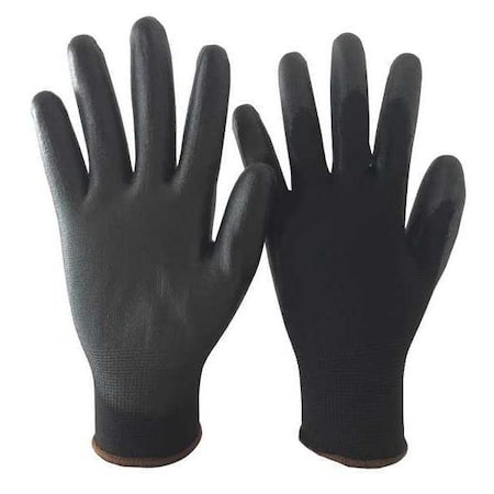 Polyurethane Coated Gloves, Palm Coverage, Black, XL, PR