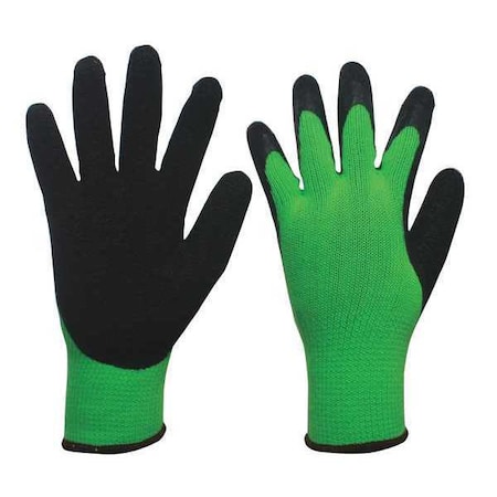 Natural Rubber Latex Coated Gloves, Palm Coverage, Black/Green, 2XL, PR