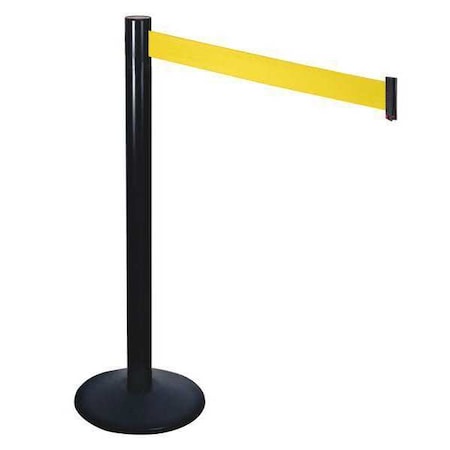 Barrier Post,Blk,Ylw Belt,Aluminum Post