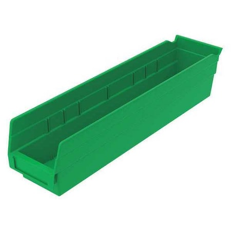 Shelf Storage Bin, Green, Plastic, 17 7/8 In L X 4 1/8 In W X 4 In H, 15 Lb Load Capacity