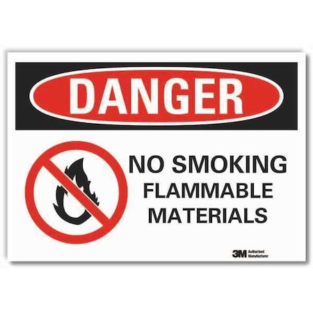 No Smoking Sign, 5 In Height, 7 In Width, Reflective Sheeting, Horizontal Rectangle, English