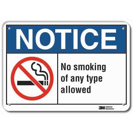 No Smoking Sign, 7 H, 10 W,  Vertical Rectangle, English, LCU5-0026-RA_10x7