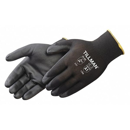 Polyurethane Coated Gloves, Palm Coverage, Black, L, PR