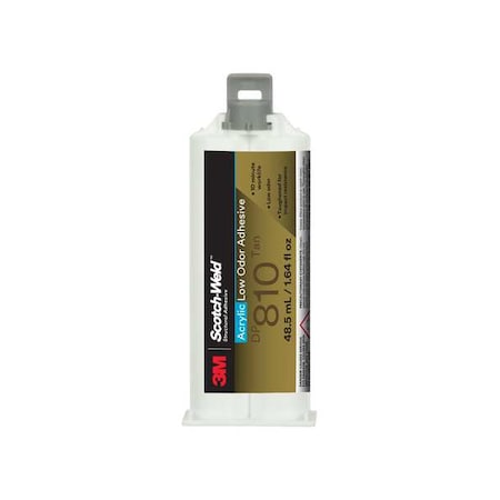 Acrylic Adhesive, DP810 Series, Tan, 1:01 Mix Ratio, 20 Min Functional Cure, Dual-Cartridge