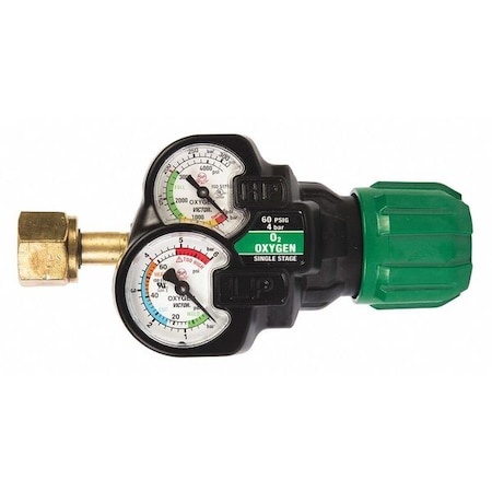 Gas Regulator, Single Stage, CGA-540, 5 To 125 Psi, Use With: Oxygen