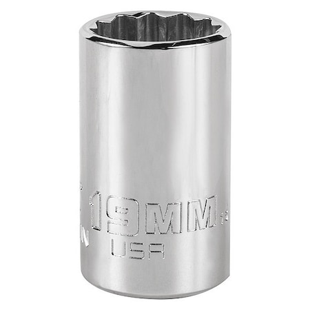 1/2 In Drive, 19mm Triple Square Metric Socket, 12 Points