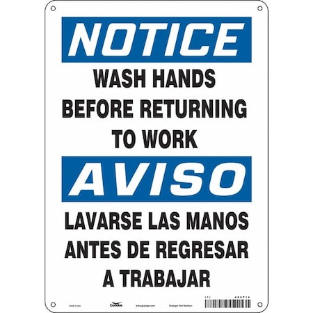 Safety Sign, 14 In Height, 10 In Width, Aluminum, Vertical Rectangle, English, Spanish, 485P14