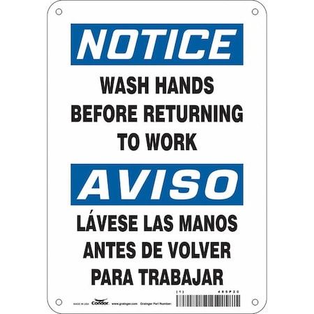 Safety Sign, 10 In Height, 7 In Width, Aluminum, Horizontal Rectangle, English, Spanish, 485P20