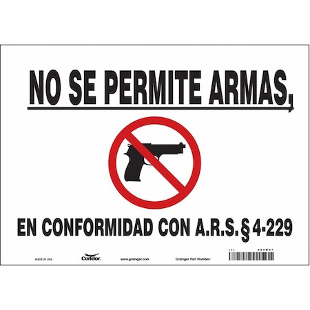 Security Sign, 10 In Height, 14 In Width, Vinyl, Horizontal Rectangle, Spanish