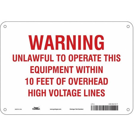 Safety Sign, 7 In Height, 10 In Width, Polyethylene, Vertical Rectangle, English, 485Z37