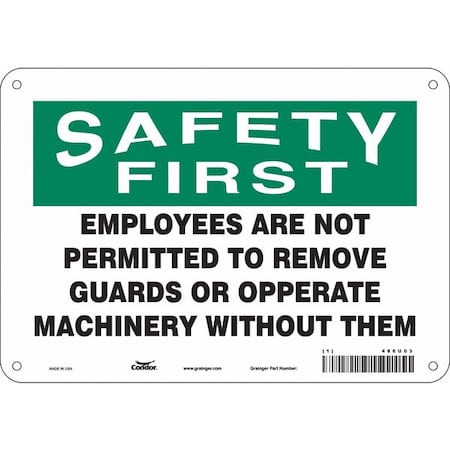 Safety Sign, 7 In Height, 10 In Width, Polyethylene, Vertical Rectangle, English, 486U03