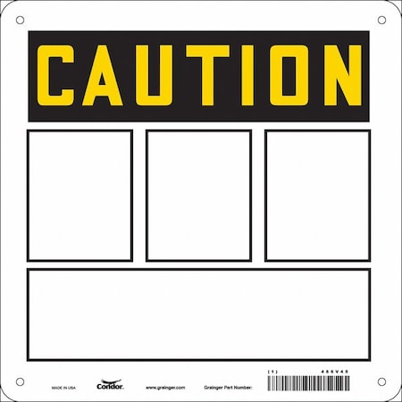 Caution Sign, 10 W, 10 H, English, Plastic, White