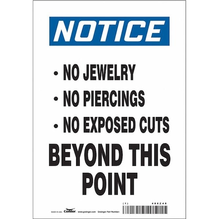 Safety Sign, 10 In Height, 7 In Width, Polyethylene, Horizontal Rectangle, English, 486Z48