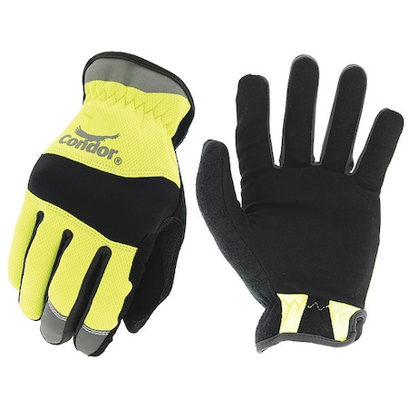 Hi-Vis Mechanics Gloves, L, Yellow, Single Layer And Seamless, Polyester