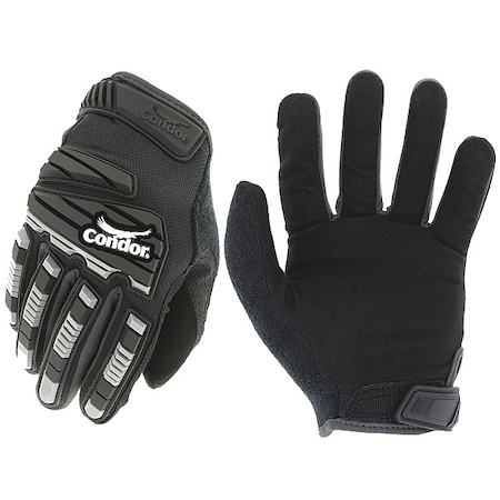 Mechanics Impact Gloves, L, Black, Single Layer And Seamless, Polyester