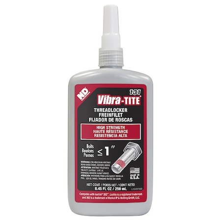 Threadlocker, VIBRA-TITE 131, Red, High Strength, Liquid, 250 ML Bottle