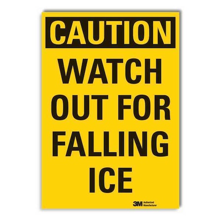 Icy  Caution Reflective Label, 10 In Height, 14 In Width, Reflective Sheeting, Horizontal Rectangle