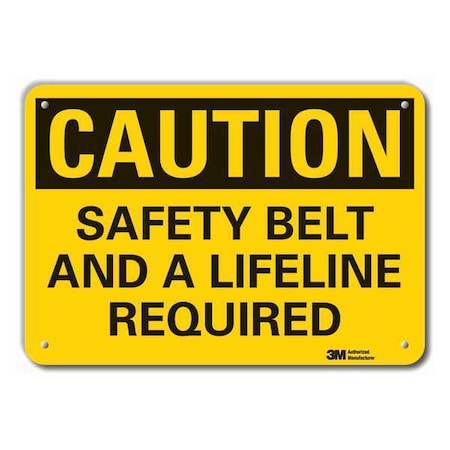Caution Sign,10 In. H,Alum,Safety Belt