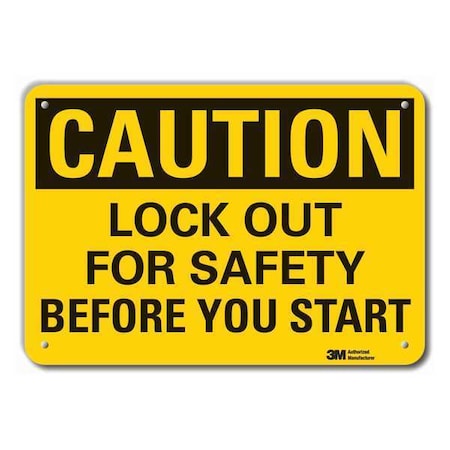 Reflective  Lockout Tagout Caution Sign, 7 In Height, 10 In Width, Aluminum, Vertical Rectangle