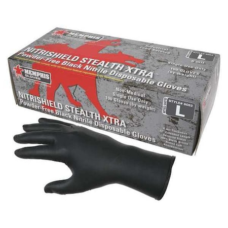 Disposable Industrial/Food Grade Gloves, Nitrile, Powder Free, Black, XL, 100 PK