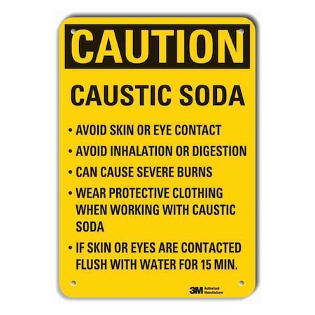 Reflective  Caustic Caution Sign, 14 In Height, 10 In Width, Aluminum, Vertical Rectangle, English
