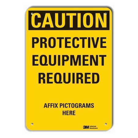 Reflective  Ppe  Caution Sign, 14 In Height, 10 In Width, Aluminum, Vertical Rectangle, English