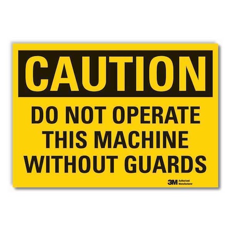 Machine Guards Caution Reflective Label, 10 In Height, 14 In Width, Reflective Sheeting, English