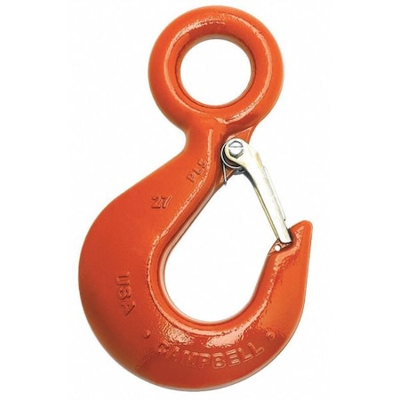 Eye Hoist Hook W/ Latch, PL, #22, 1 Ton, Forged Alloy, Painted Orange