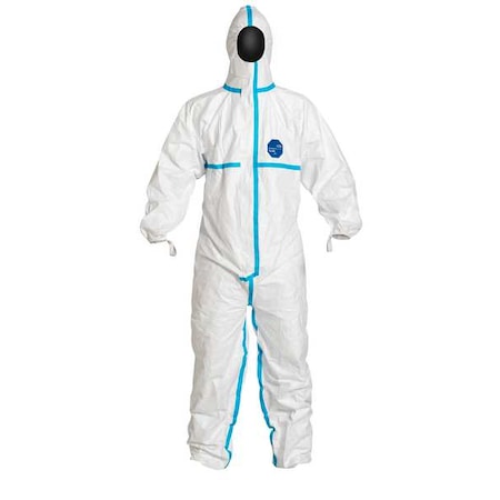 Hooded Disposable Coveralls, 25 PK, White, High Density Spunbond Polyethylene, Zipper