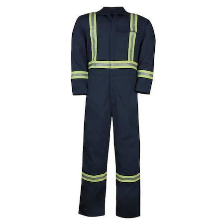 Flame Resistant Coverall With Reflective Tape, Navy, UltraSoft(R), M