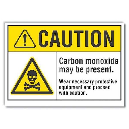 Carbon Monoxide Caution Reflective Label, 5 In Height, 7 In Width, Reflective Sheeting, English