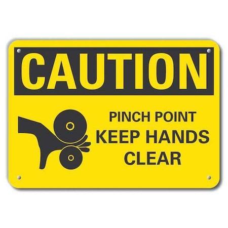 Reflective  Pinch Point Caution Sign, 10 In Height, 14 In Width, Aluminum, Horizontal Rectangle