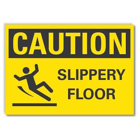 Slippery Floor Caution Reflective Label, 3 1/2 In H, 5 In W, , English, LCU3-0140-RD_5x3.5