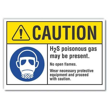 H(2)S Poisonous Gas Caution Reflective Label, 5 In Height, 7 In Width, Reflective Sheeting, English