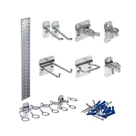 Silver Tool Pegboard Kit With (1) 36 In. X 4.5 In. 18-Gauge Steel Square Hole Pegboard 8 Pc. LocHook Assortment