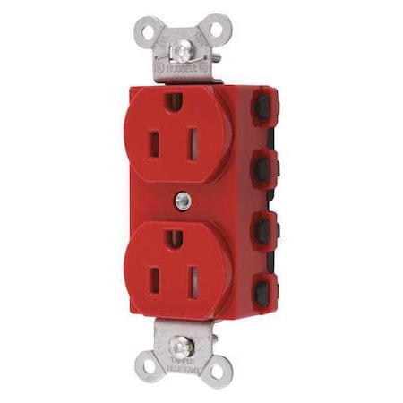 Receptacle, 15 A Amps, 125V AC, Flush Mount, Standard Duplex Outlet, 5-15R, Red