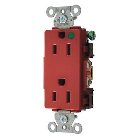 Receptacle, 15 A Amps, 125V AC, Flush Mount, Standard Duplex Outlet, 5-15R, Red