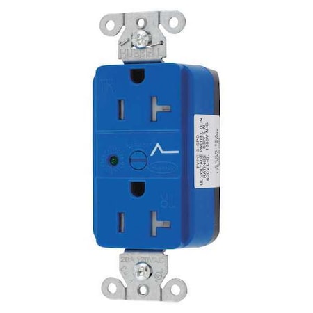 Receptacle, 20 A Amps, 125V AC, Flush Mount, Standard Duplex Outlet, 5-20R, Blue