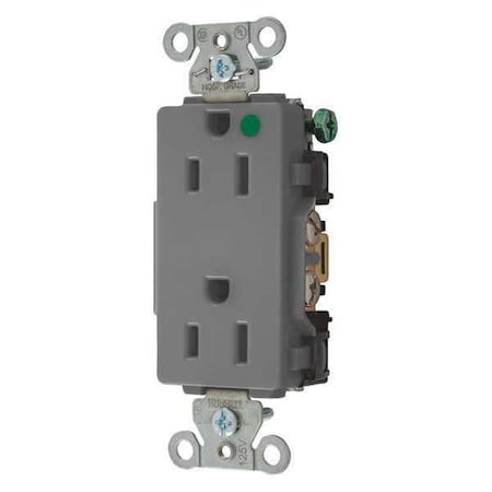 Receptacle, 15 A Amps, 125V AC, Flush Mount, Standard Duplex Outlet, 5-15R, Gray