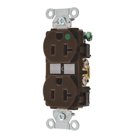 Receptacle, 20 A Amps, 125V AC, Flush Mount, Standard Duplex Outlet, 5-20R, Brown