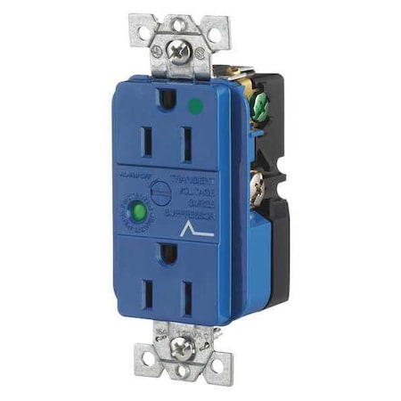 Receptacle, 15 A Amps, 125V AC, Flush Mount, Decorator Duplex Outlet, 5-15R, Blue