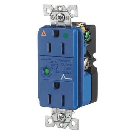 Receptacle, 15 A Amps, 125V AC, Flush Mount, Decorator Duplex Outlet, 5-15R, Blue