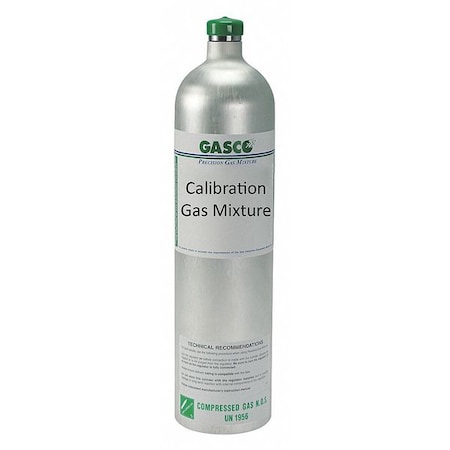 Calibration Gas, Carbon Monoxide, Hydrogen Sulfide, Nitrogen, Oxygen, Pentane, 58 L, +/-5% Accuracy