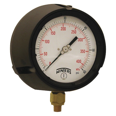 Pressure Gauge, 0 To 60 Psi, 1/4 In MNPT, Black